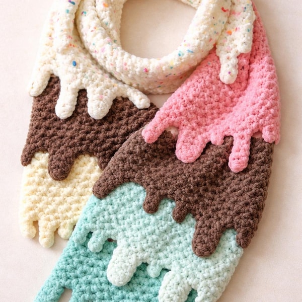 Dripping Ice Cream Scarf Crochet Pattern | Chunky Beginner Scarf | Super Bulky Yarn Pattern