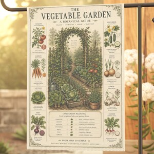 Vintage Botanical Vegetable Garden Wall Scroll, Cottagecore Kitchen Decor, Rustic Farmhouse Print, Garden Harvest Artwork, Nature
