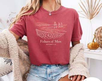 Fishers of Men Shirt Matthew 4:19 Christian Tee Minimal Line Art Jesus Disciples Shirt Faith Based T Shirt Religious Gift