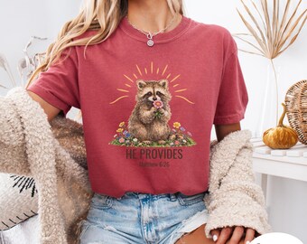 He Provides Shirt, Matthew 6:26 Tee, Christian T Shirt, Faith Based Shirt, Religious Shirt, Cute Raccoon Shirt, Bible Verse Tee