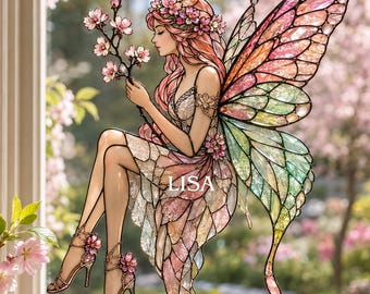 Cherry Blossom Fairy Acrylic Suncatcher, Pink Fairy Window Hanging, Acrylic Decor, Fairycore Gift for Her, Spring Garden Art
