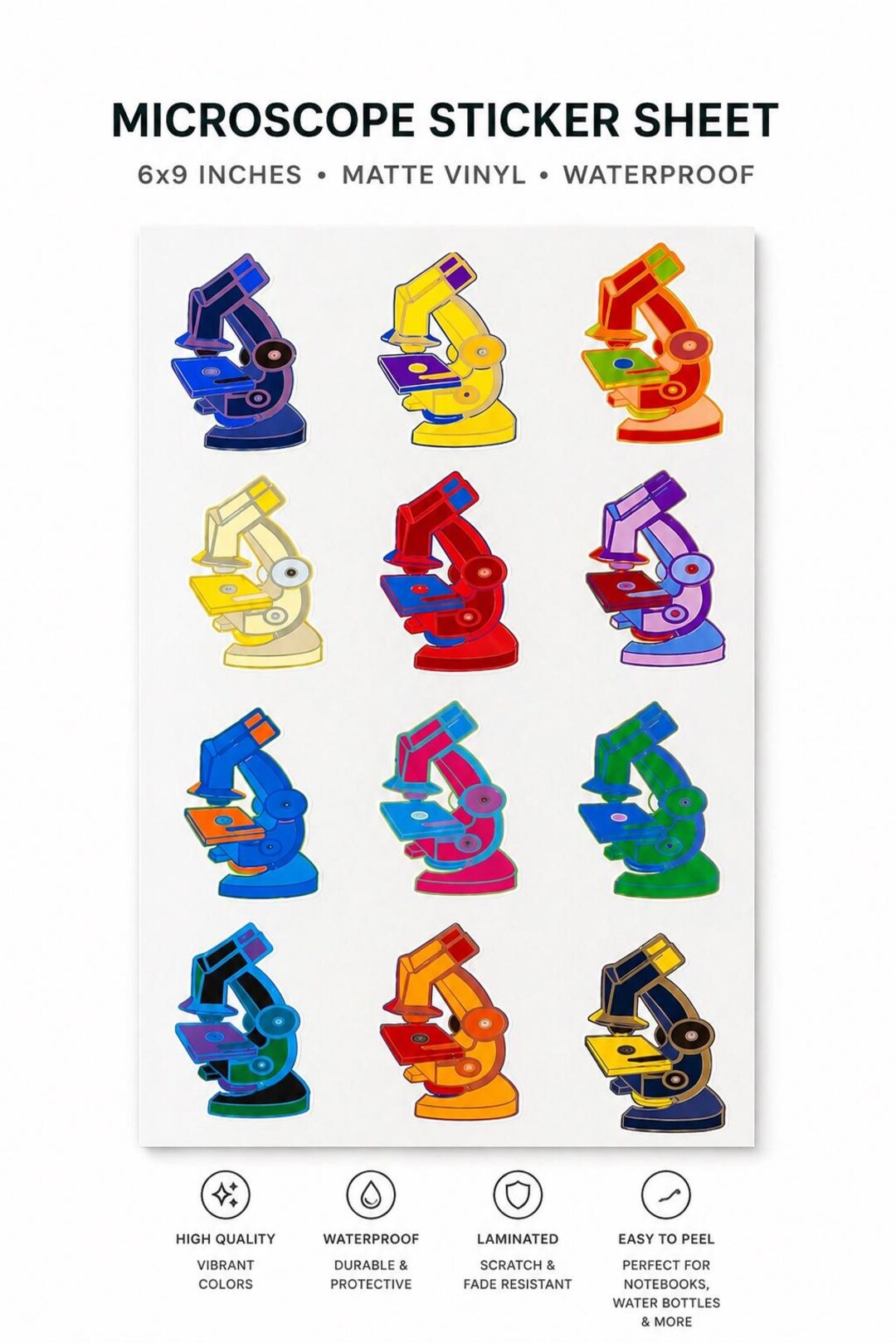 Microscope Sticker Drawing Microscope Sticker Sheet 12 Pack - Science Stickers - STEM Gift ...