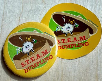Pin y pegatina de STEAM Dumpling / Insignia con juego de palabras científico, regalo para profesores