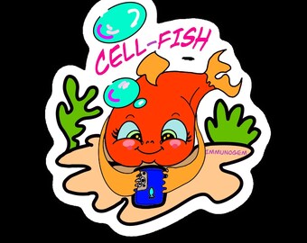 Pegatina de vinilo con diseño de pez para celular / Calcomanía con juego de palabras para celular (laminada impermeable)