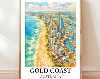 Gold Coast Australien Poster | Aquarell Stadt Wandkunst
