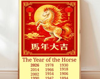 Jahr des Pferdes Poster | Chinesisches Neujahr Sternzeichen Kunst