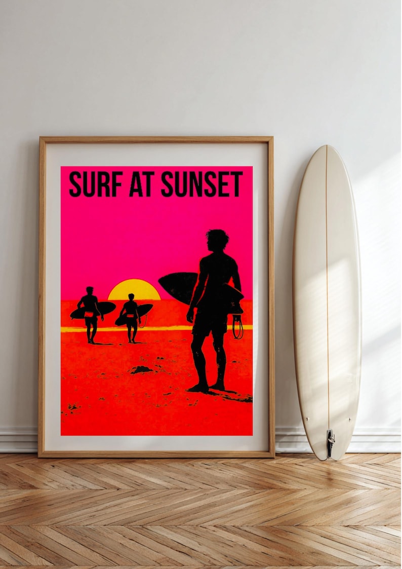 Surf at Sunset Print Retro Beach Wall Art Etsy — free download