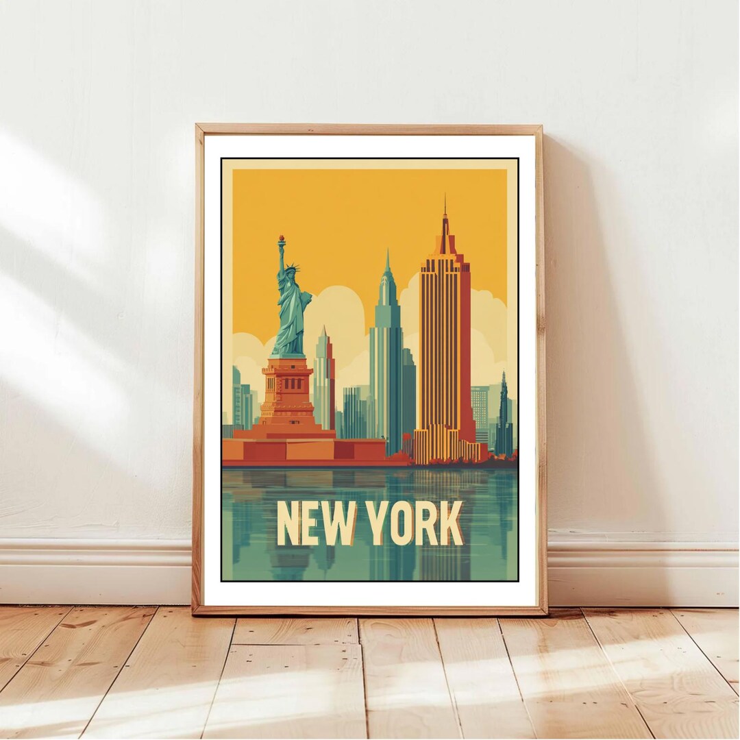 New York City Poster – Retro Travel Print, Vibrant Wall Art - Etsy