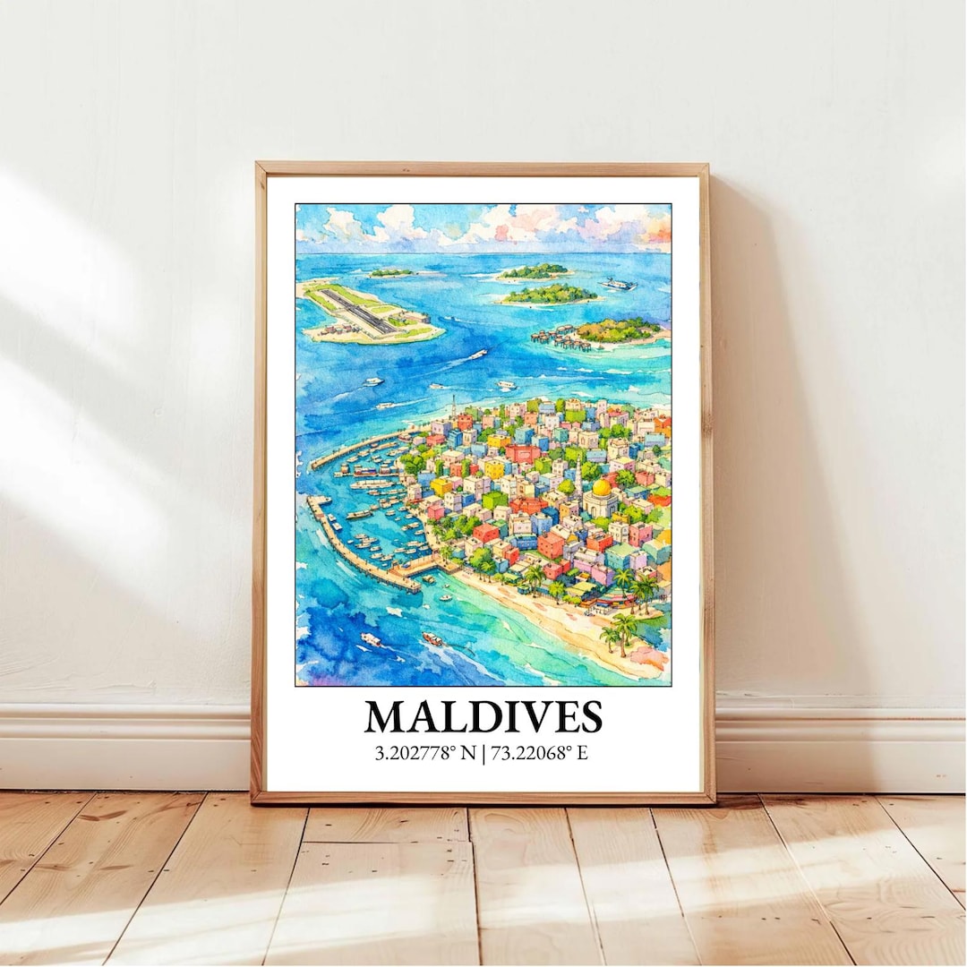 Maldives Travel Poster | Retro Island Art Print - Etsy