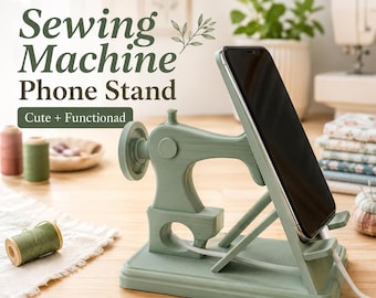 Sewing Machine Phone Stand with Charging Access, Craft Room Decor, Sewing Gift