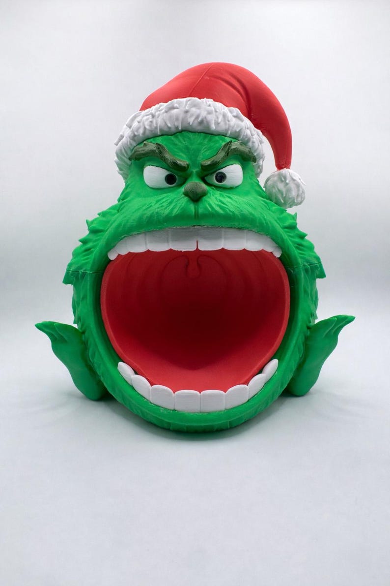 Green Christmas Monster Candy Bowl – Funny Holiday Decor – Christmas Treat Holder image 4
