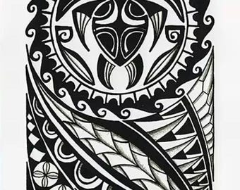 Tatuaje temporal tribal polinesio para brazo / Tatuaje falso para hombro y parte superior del brazo / Diseño de manga realista en tinta negra