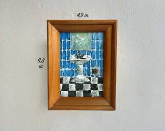 Mini baño — Pintura acrílica original enmarcada