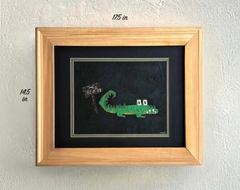 ¡Cuidado con el caimán! - Pintura acrílica texturizada original enmarcada