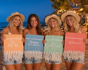 Cadeaus voor een meidenreis | Gepersonaliseerde strandhanddoek | Familievakantie 2026 | Reisgeschenk | Strandhanddoeken op maat | Zomercadeau