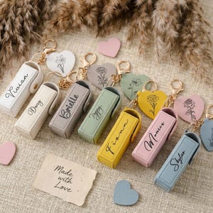 Gepersonaliseerde lippenbalsemtas met spiegeltje, cadeau voor bruidsmeisjes, gepersonaliseerd lippenstiftetui, huwelijksbedankje, cadeau voor de ceremoniemeester