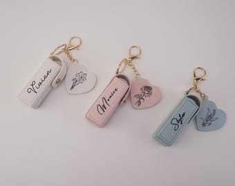 Borsa per balsamo labbra personalizzata, portachiavi con specchio per rossetto, astuccio da viaggio personalizzato per rossetto, regalo di San Valentino o Pasqua per lei