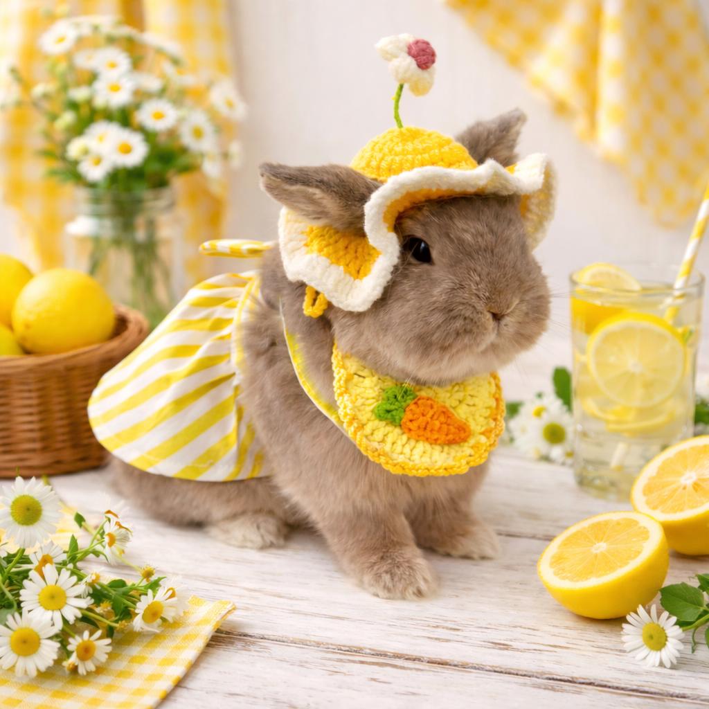 Cloth For Rabbit Small Pet Clothing Set - Crochet Flower Hat, Bibs and Dress for Rabbits ...