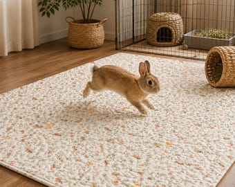 Quilted Rabbit Playpen Mat, Washable Bunny Floor Liner, Soft Indoor Rug