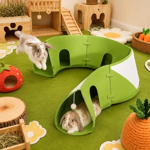 Tunnel pour lapin, cachette modulaire en feutre pour lapin, petite grotte d'enrichissement pour animaux de compagnie