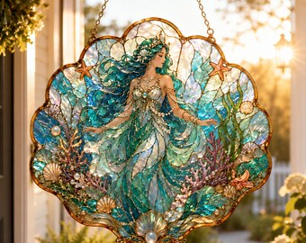 Mermaid Acrylic Suncatcher, Ocean Goddess Window Hanging, Coastal Beach Decor, Faux Fantasy Ornament, Gift for Mermaid Lovers