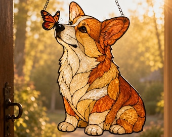 Corgi Acrylic Suncatcher, Butterfly Dog Window Hanging, Faux Glass Pet Decor, Corgi Lover Gift, Acrylic Dog Ornament