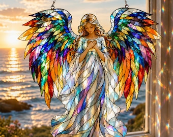 Rainbow Angel Acrylic Suncatcher, Acrylic Style Angel Window Hanging, Memorial Gift, Spiritual Home Decor, Sympathy Keepsake