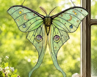Luna Moth Acrylic Suncatcher, Celestial Moon Moth Window Hanging, Cottagecore Decor, Witchy Gift, Nature Lover Sun Catcher