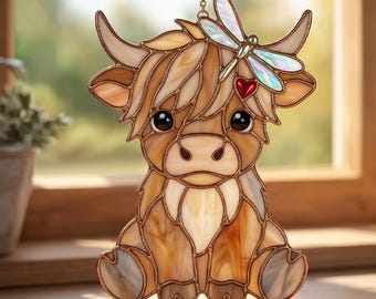 Highland Cow Acrylic  Suncatcher, Cute Cow Window Hanging, Acrylic Style Farm Animal Decor, Cow Lover Gift, Cottagecore Art