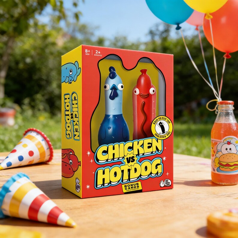 Chicken Vs Hotdog Jeu De Société Familial - Défis De Retourné Et Lancer - Pour 2 à 10 Joueurs