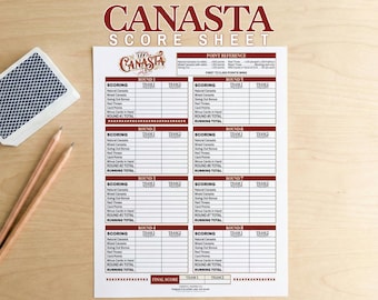 Canasta Score Sheet Printable | Team Scorecard for Canasta Card Game | 8 Rounds | US Letter & A4 PDF | Instant Download