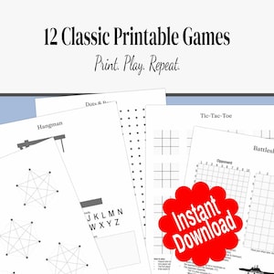 印刷可能なペン＆紙ゲームバンドル | 再利用可能なゲーム12種類 - あらゆる年齢層が楽しめる長時間のアクティビティ | スクリーンフリーの家族向けアクティビティ | すぐにダウンロード