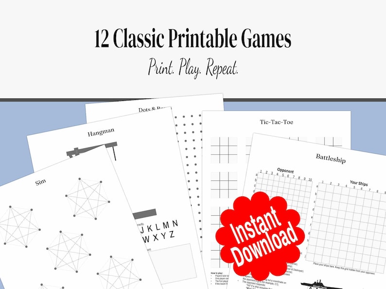 Paper Notebook Games Printable Pen & Paper Games Bundle | 12 Reusable Games - Hours of Fun ...