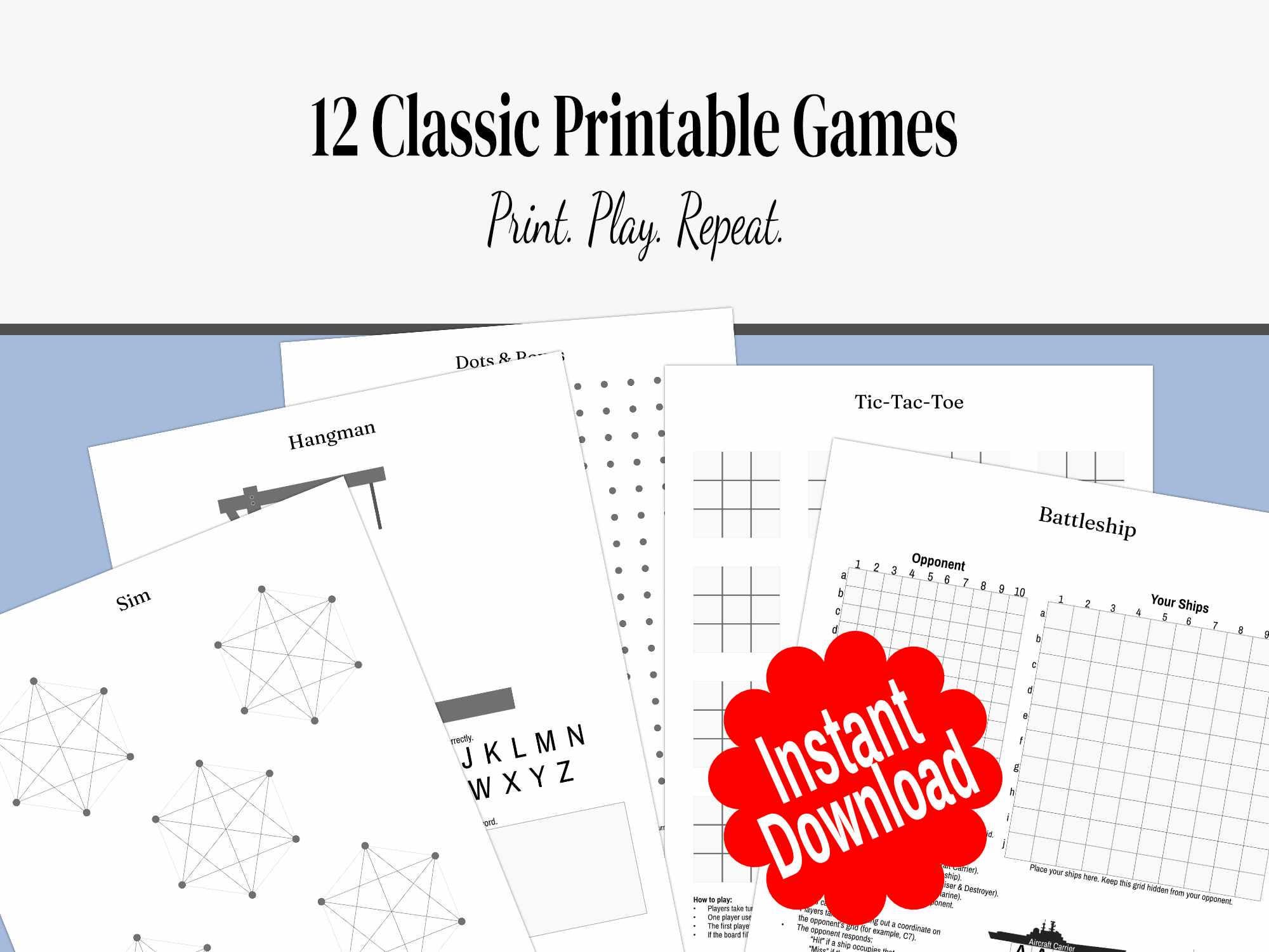 Printable Pen & Paper Games Bundle | 12 Reusable Games - Hours of Fun ...