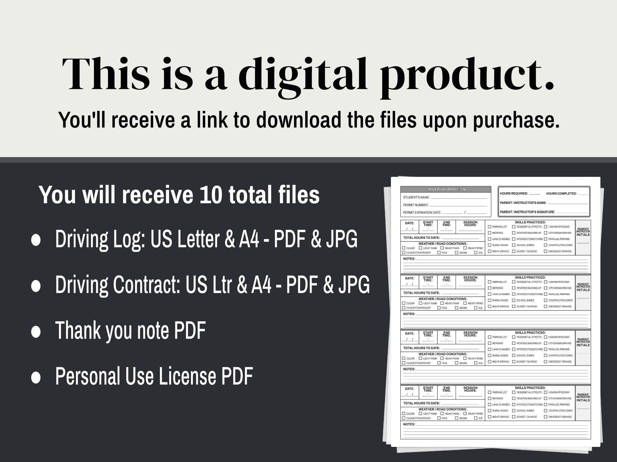 Student Driver Log Book | Printable & Editable PDF Driving Practice Log ...