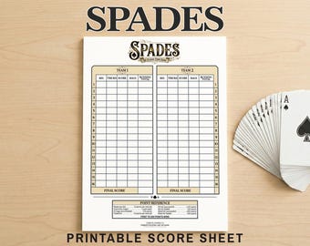 Arkusz wyników Spades do druku | Karta wyników Spades w formacie PDF | 16 rund | Śledzenie torebek | Format US Letter i A4 | Natychmiastowe pobranie