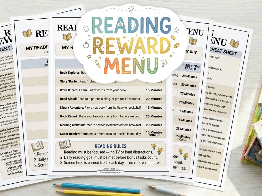 Reward Menu.pdf Reading Reward Menu Printable | Kids Reading Chart | Earn Screen Time ...