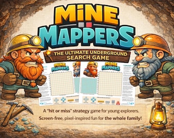 Gra Mine Mappers: Strategia górnicza w stylu okrętów wojennych | Gra w poszukiwanie skarbów do druku dla dzieci, aktywność podróżna bez ekranu, wersja cyfrowa