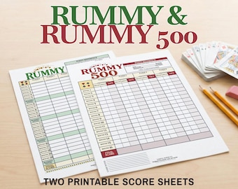 Arkusze wyników Rummy i Rummy 500 do druku | Karta wyników Rummy PDF / JPG | 20 rund | US Letter / A4 | Natychmiastowe pobranie