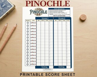 Arkusz wyników do gry w pinochla do druku | Karta wyników do gry w pinochla w formacie PDF | 15 rund | Format US Letter i A4 | Natychmiastowe pobranie