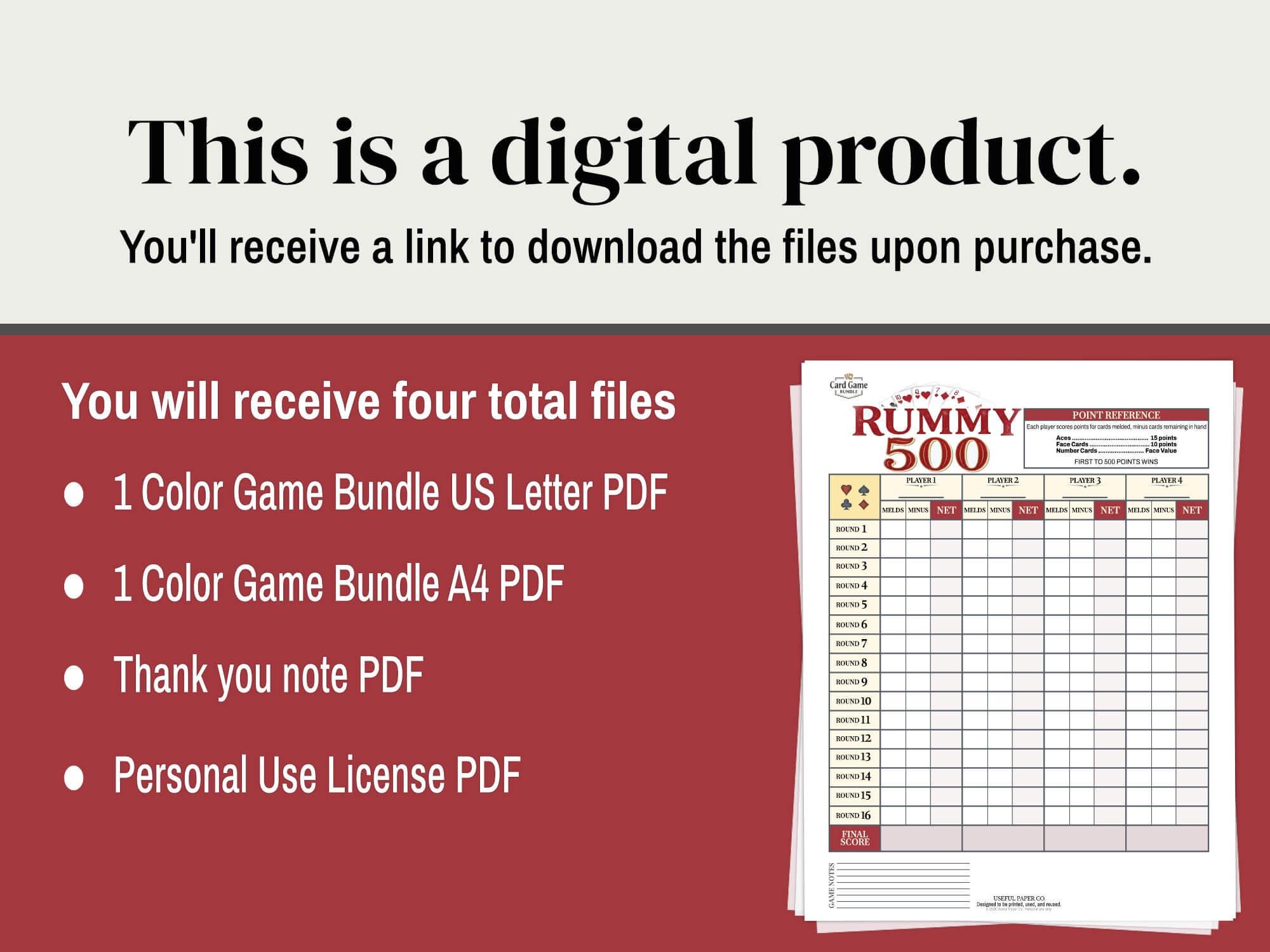 Indian Point Rummy Sheets.pdf Printable Card Game Score Sheets Bundle | Rummy, Spades, Hearts ...