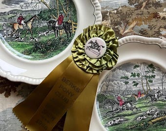 Copeland Spode Equestrian Plates, Pair of Transferware Hunt Decor
