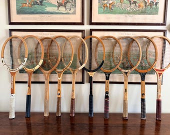 Vintage and Rare Wood Tennis Racquets, Silver Cup, Les Stoefen, Bancroft Racquets, Racquet Club Decor