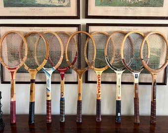 Vintage Wood Tennis Racquets, Davis, Wilson, Slazenger, Garcia, Bancroft, Racquet Club Decor