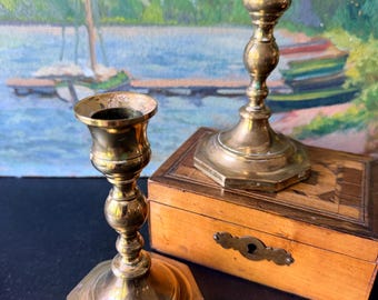Vintage Solid Brass Candlesticks, A Pair