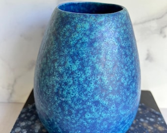 Vintage Mottled Blue Art Pottery Vase: Glazed Ceramic Urn