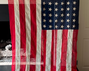 Vintage 48 Star American Flags, Patriotic Decor, Linen/Cotton, Large!