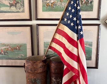 Vintage 48 Star American Flags, Patriotic Decor, Linen/Cotton