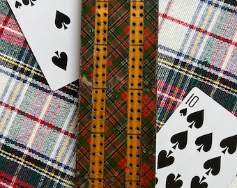 Antique Tartanware Cribbage Board: 19th Century Mauchline Ware