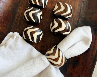 Vintage Zebra Stripes Napkin Rings, Set of 6, Safari, Animal Print